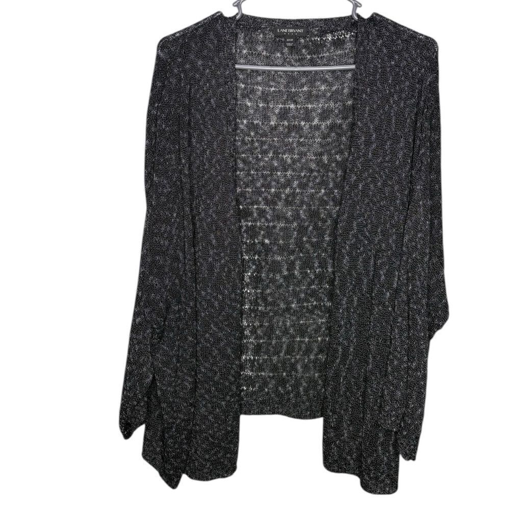 Lane Bryant open front black white heather knit cardigan 22/24